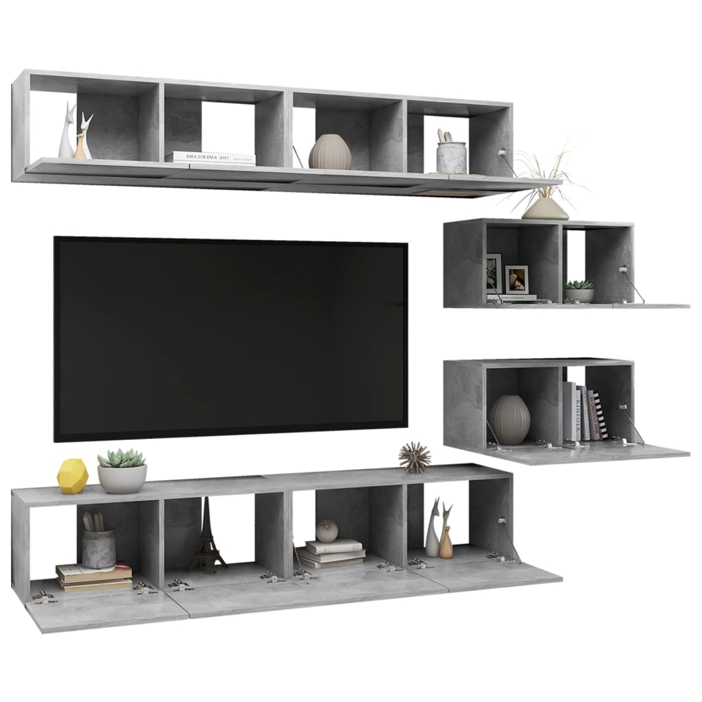 Meuble TV 8 pcs en bois travaillé