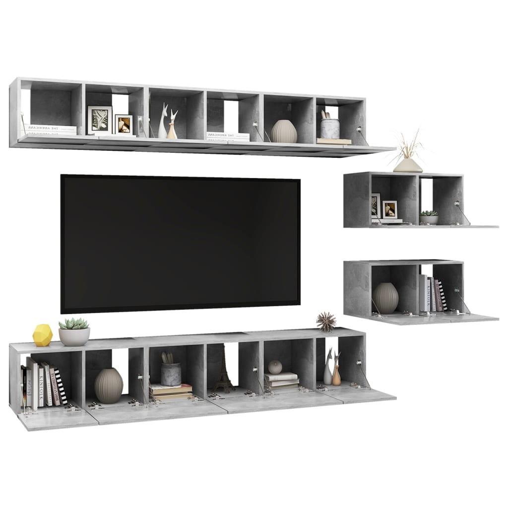 Meuble TV 8 pcs en bois travaillé