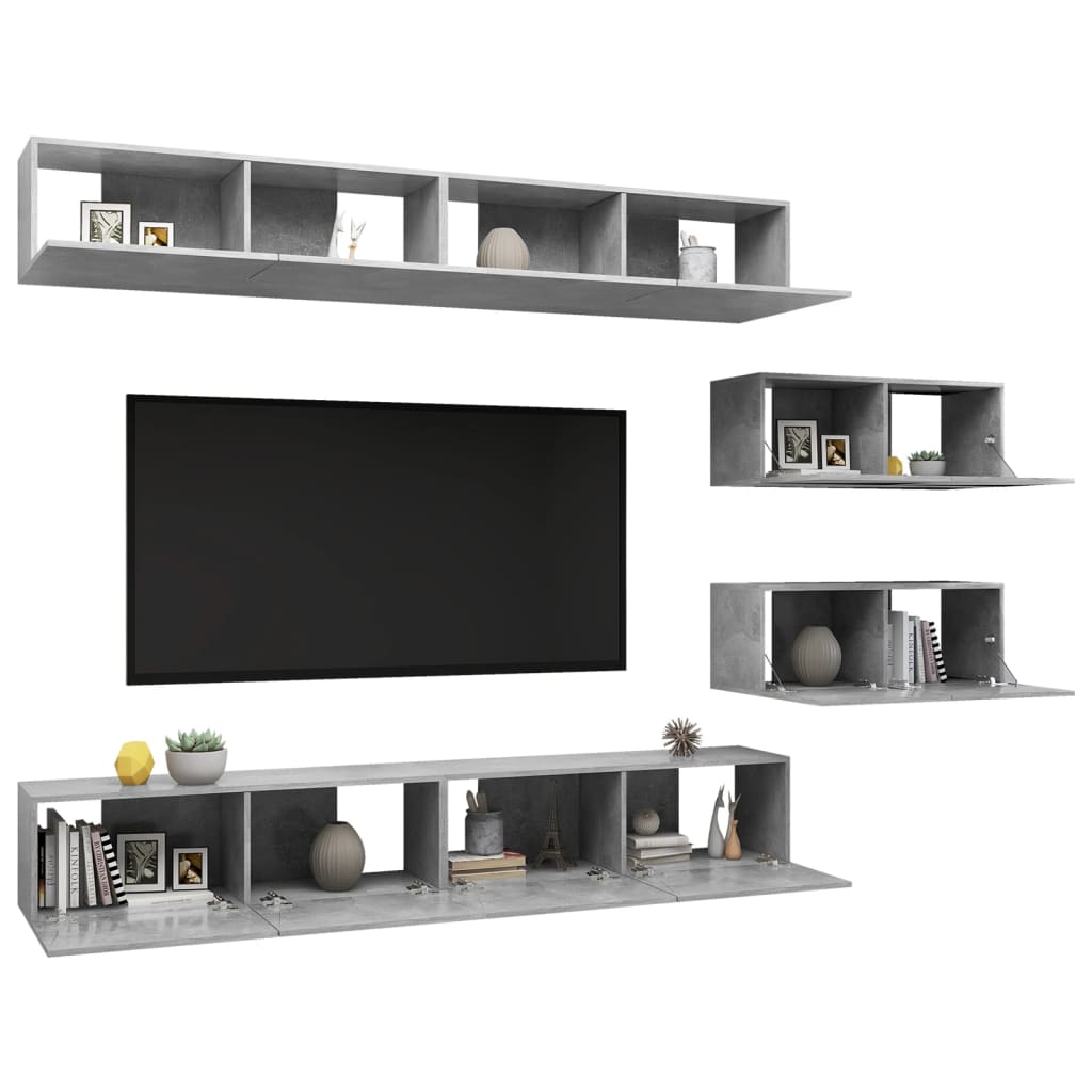 Meuble TV 8 pcs en bois travaillé