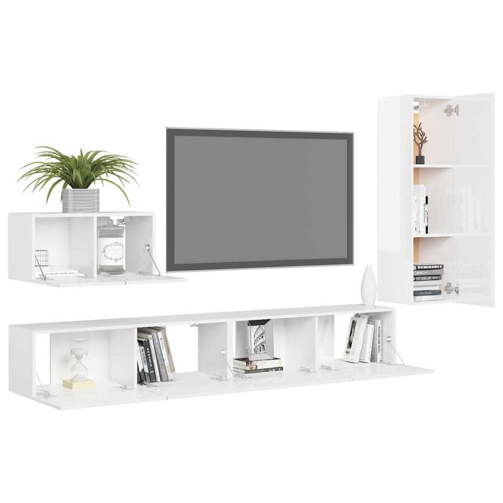 Ensemble meuble TV 4 pièces en bois couleur chêne