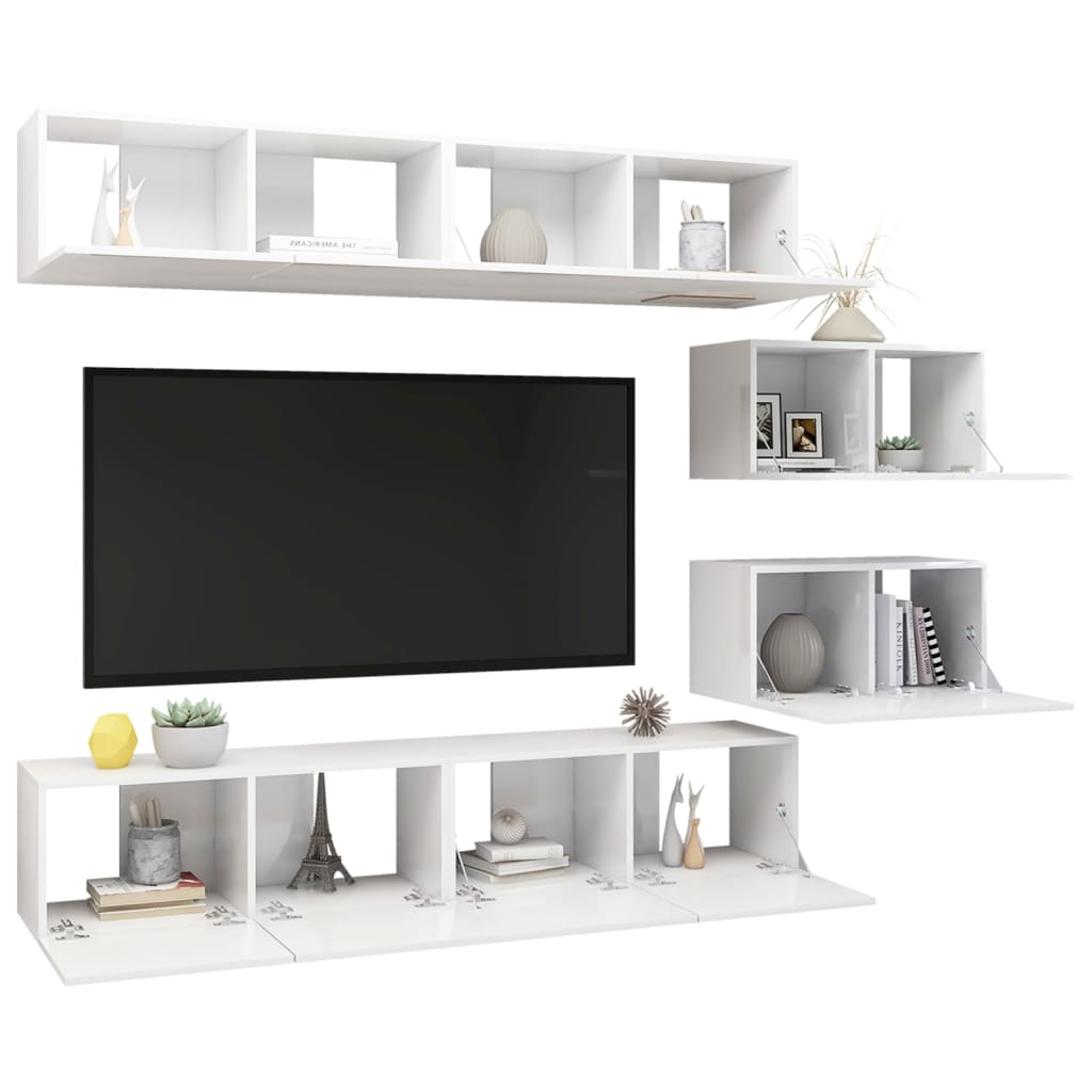 Meuble TV 8 pcs en bois travaillé