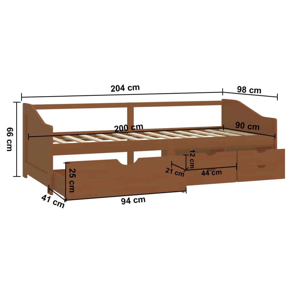 Bedbank 3-zits met lades grenenhout 90x200 cm