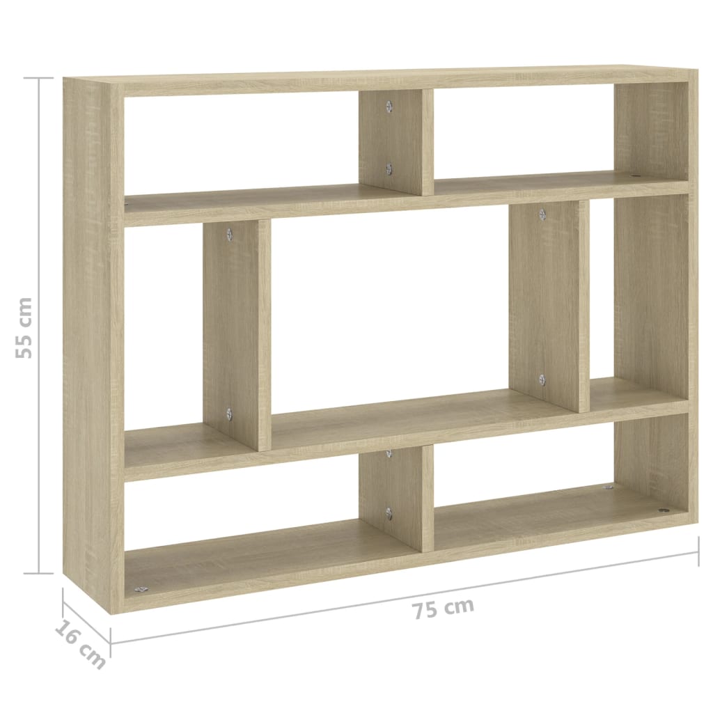 Etagère murale 75x16x55 cm en dérivé du bois, couleur chêne