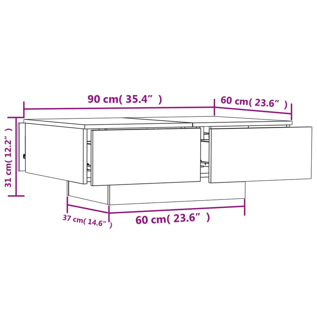 Salontafel 90x60x31 cm bewerkt hout