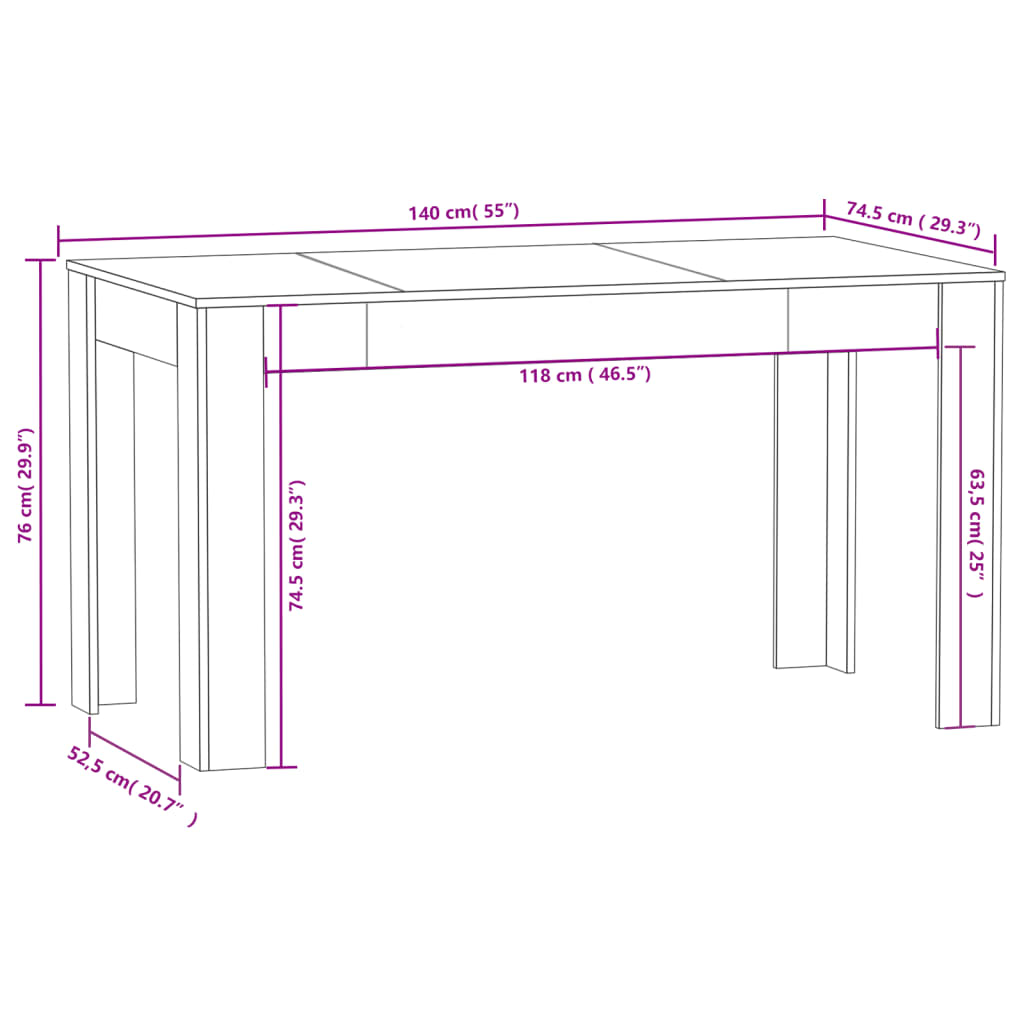 Eettafel 140x74,5x76 cm bewerkt hout oud houtkleurig