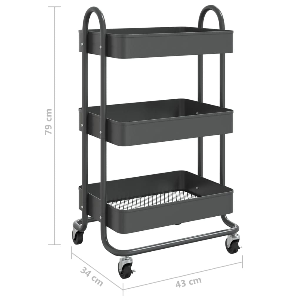 Trolley 3-laags 43x34x79 cm staal