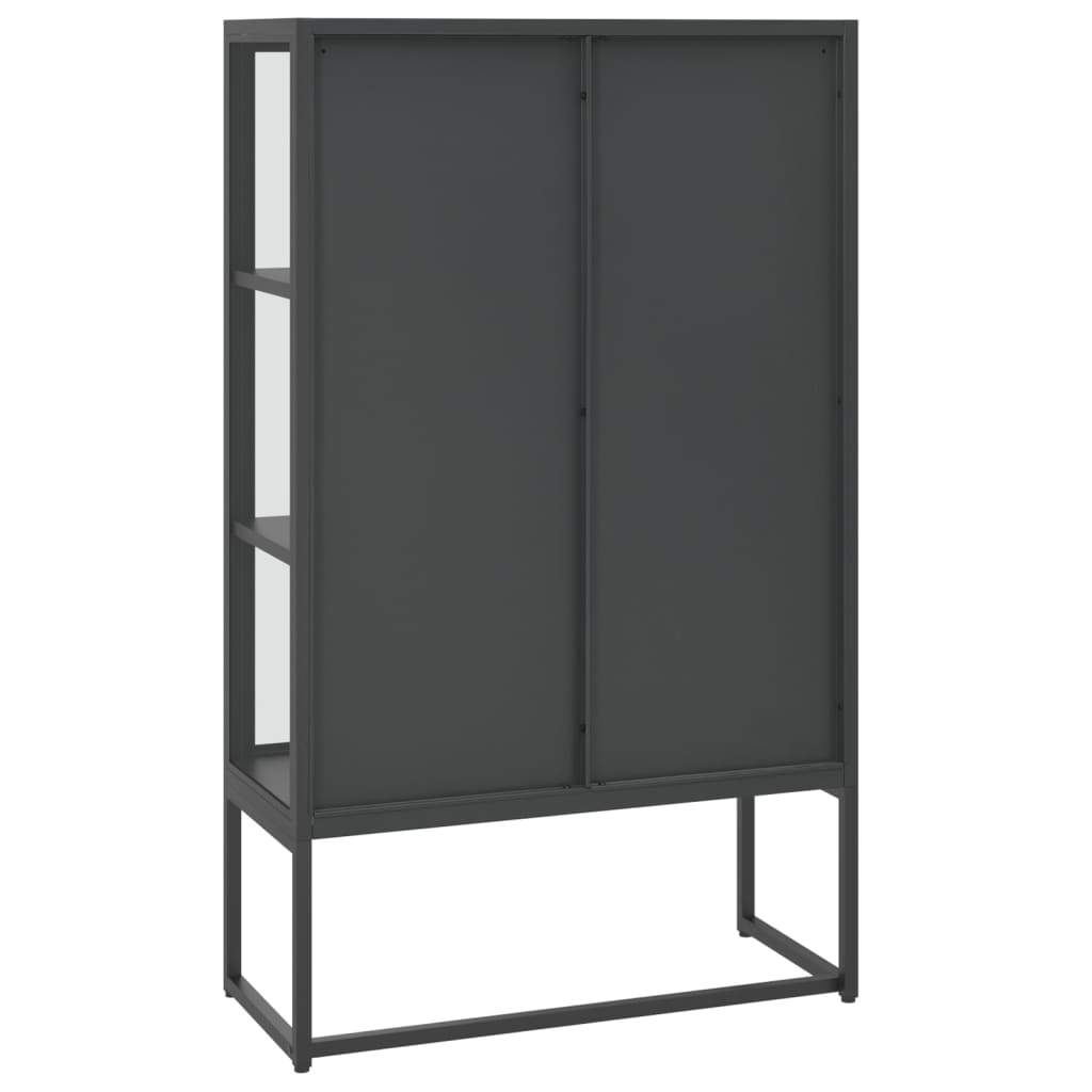 Hoge kast 80x35x135 cm staal en gehard glas antracietkleurig