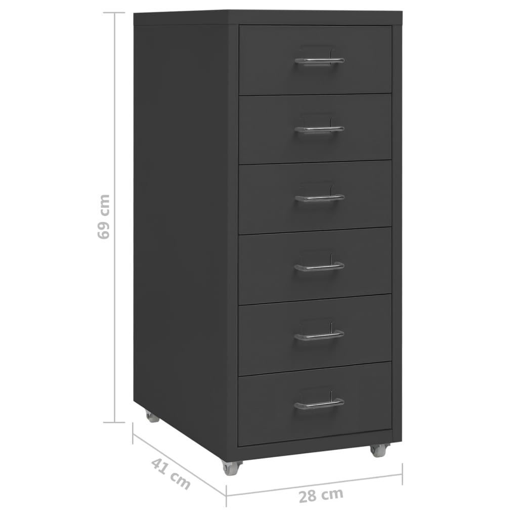 Caisson à tiroirs mobile 28x41x69 cm métal, anthracite