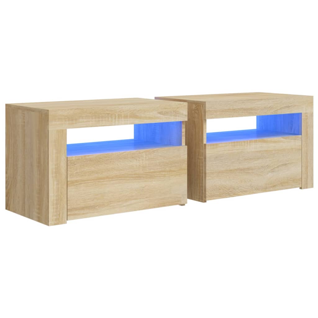 Nachtkastje 2 st met LED-verlichting 60x35x40 cm