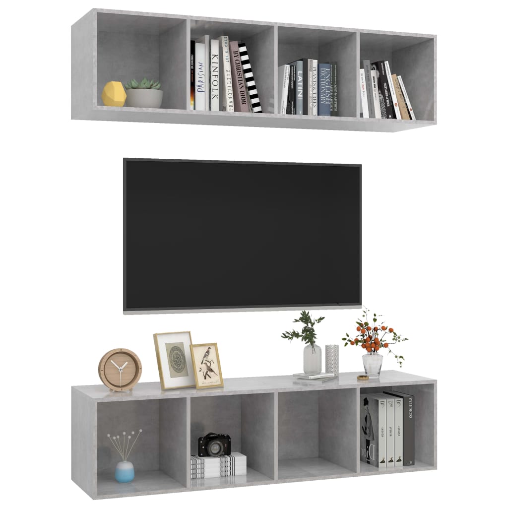 Meuble mural TV 2 pcs en aggloméré couleur chêne