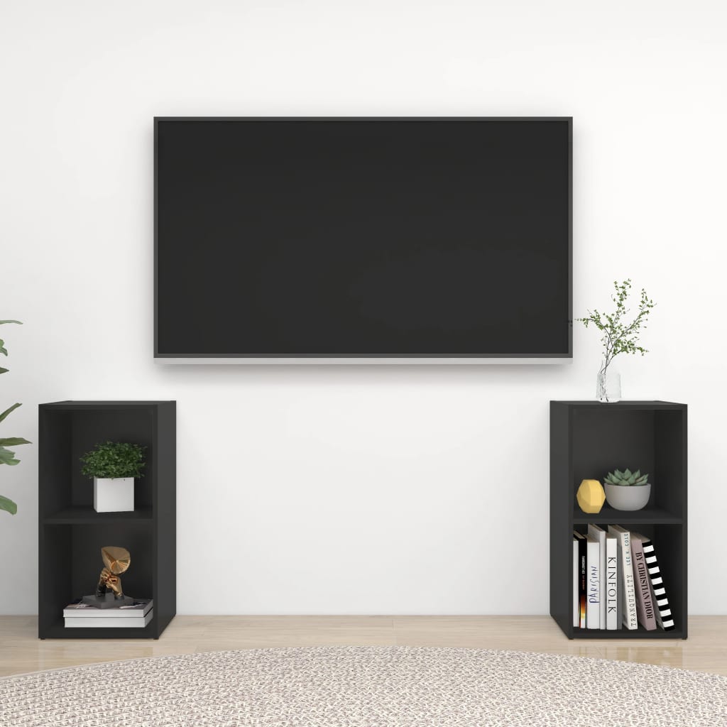 Meuble TV 2pcs 72x35x36,5 cm bois fini couleur chêne blanc