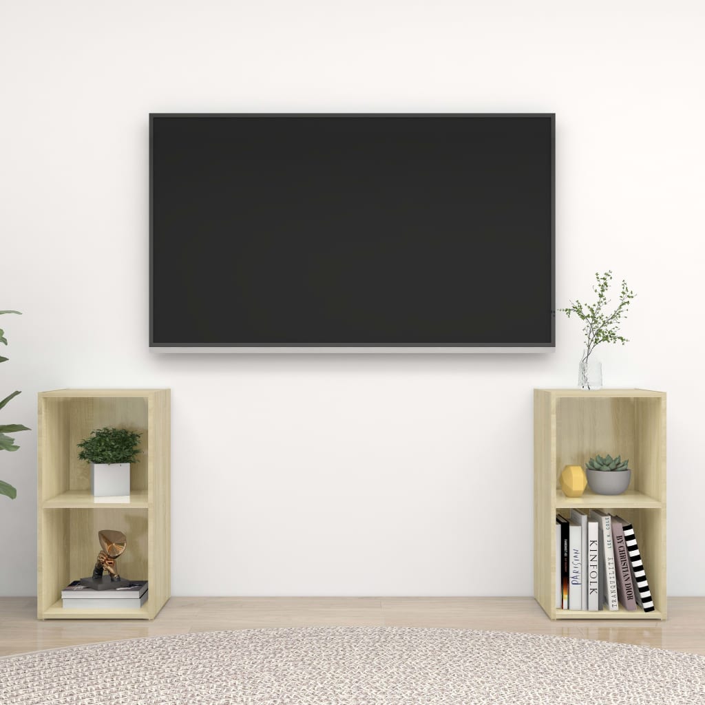 Meuble TV 2 pcs 72x35x36,5 cm bois fini chêne sonoma coloré