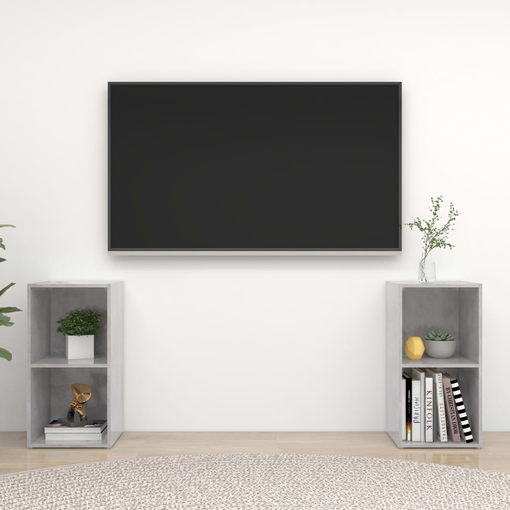 Meuble TV 2 pcs 72x35x36,5 cm fini bois-béton gris