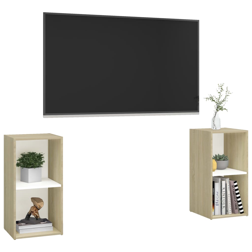 Meuble TV 2 pcs 72x35x36,5 cm fini bois-béton gris