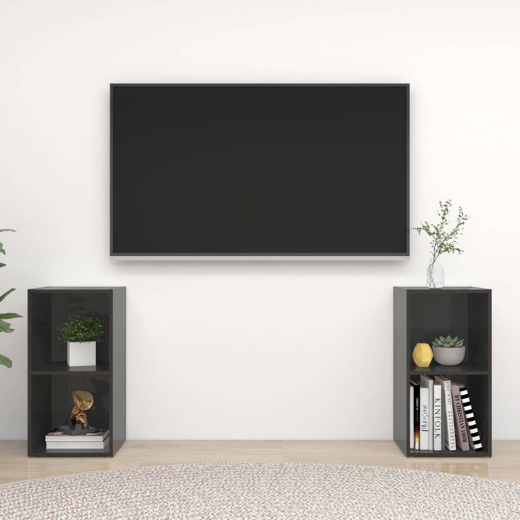 Tv-meubelen 2 st 107x35x37 cm bewerkt hout hoogglans grijs