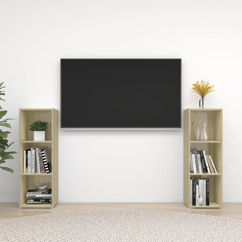 Meuble TV 2pcs 72x35x36,5 cm bois fini couleur chêne blanc