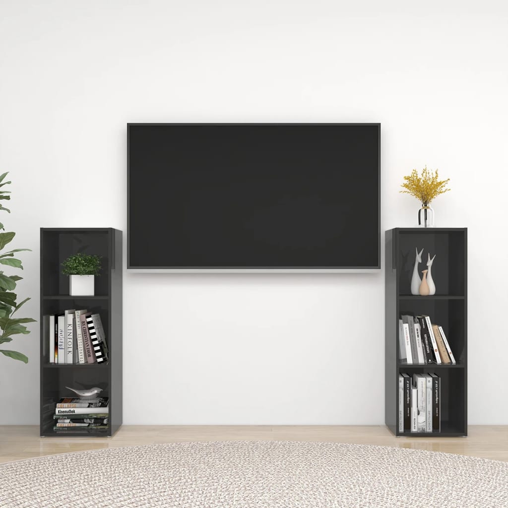 Tv-meubelen 2 st 107x35x37 cm bewerkt hout hoogglans grijs