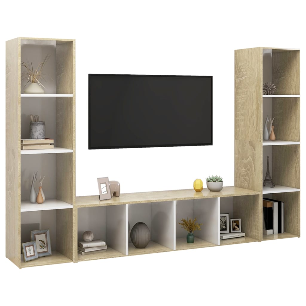 Tv-meubelen 3 st 142,5x35x36,5 cm bewerkt hout sonoma eiken