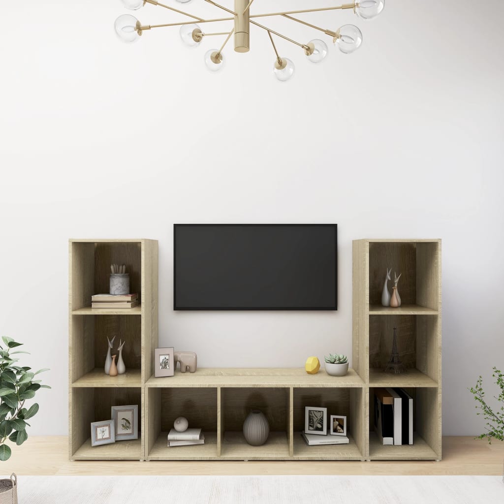 Tv-meubelen 3st 107x35x37 cm bewerkt hout wit sonoma eikenkleur