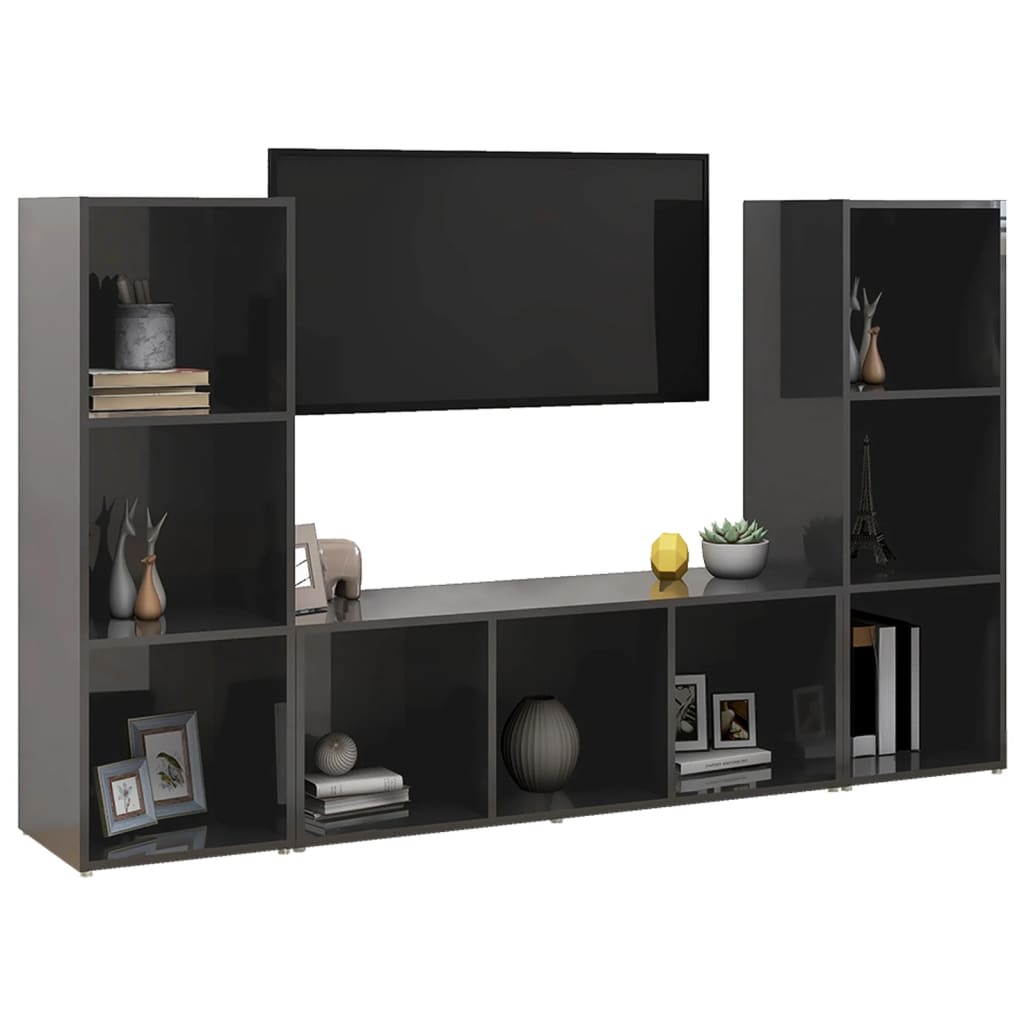 Tv-meubelen 3 st 107x35x37 cm bewerkt hout hoogglans grijs