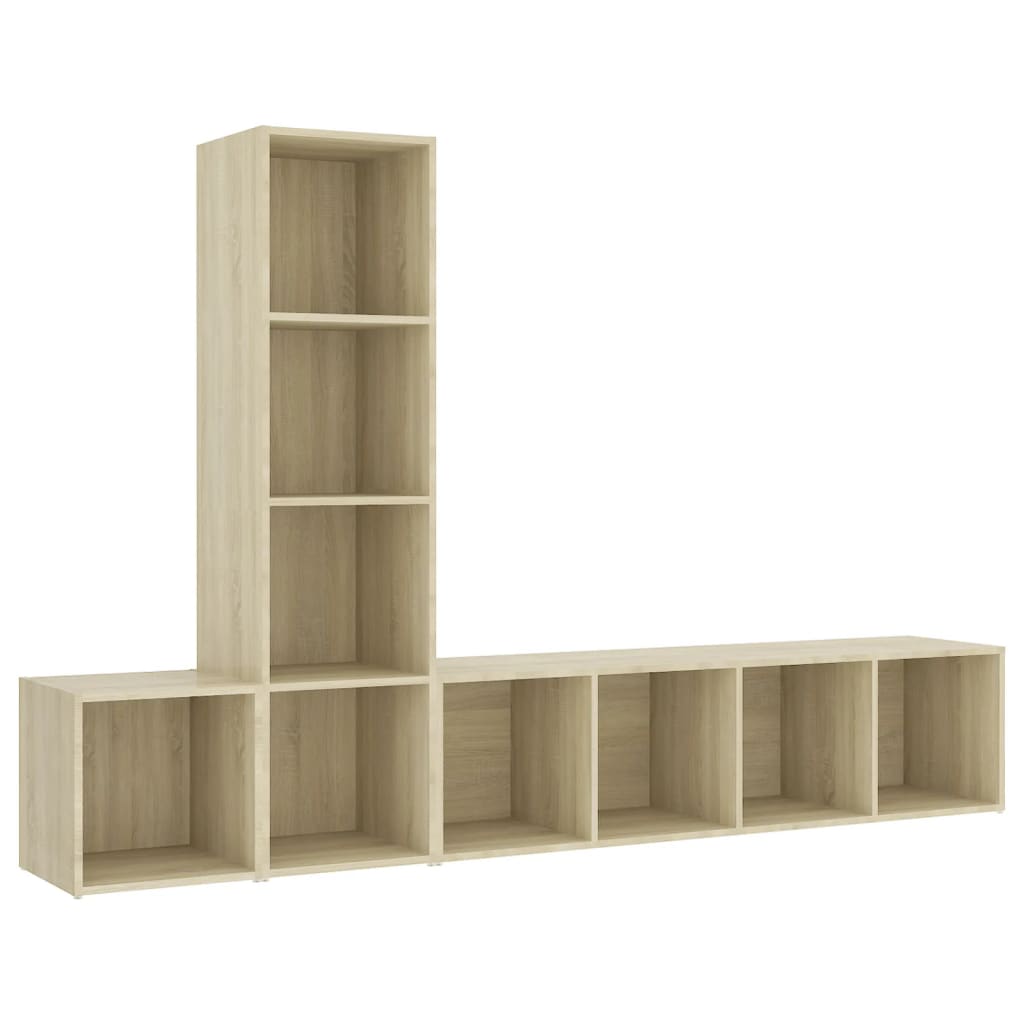 Ensemble meuble TV 3 pièces en bois blanc et chêne Sonoma