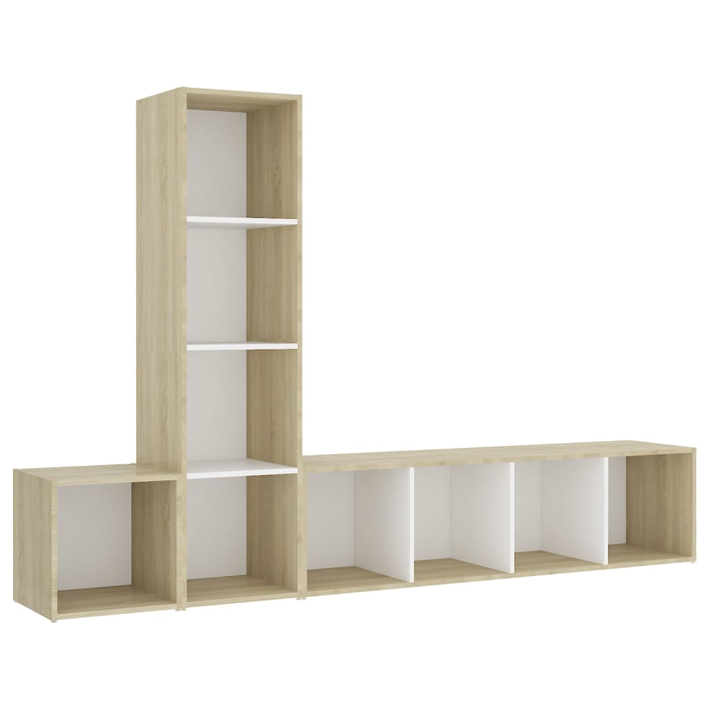 Ensemble meuble TV 3 pièces en bois blanc et chêne Sonoma