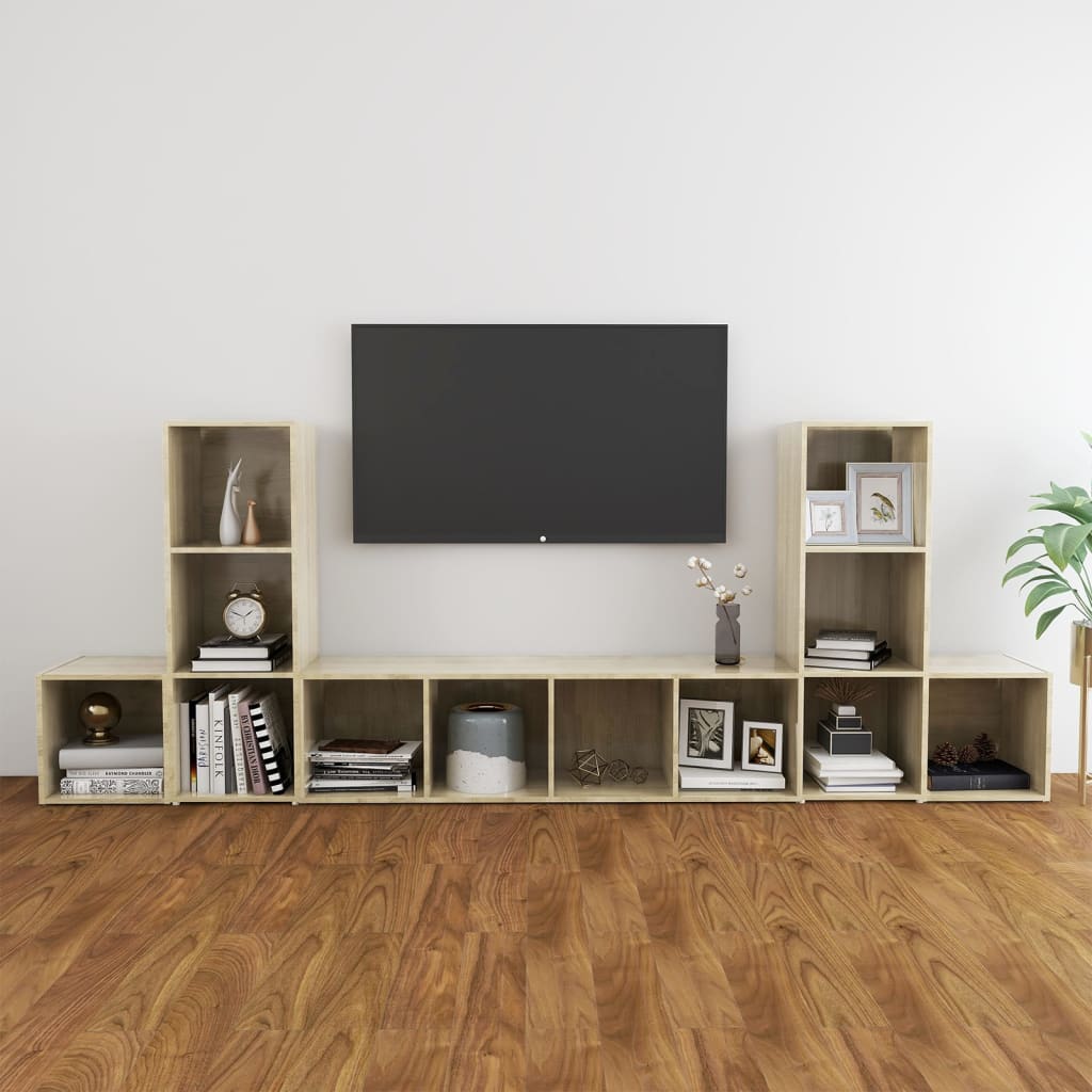 Ensemble meuble TV 5 pièces en bois couleur chêne