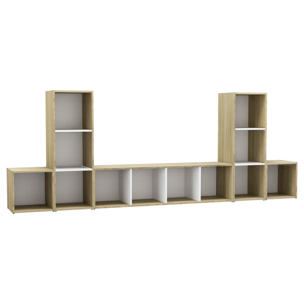 Ensemble meuble TV 5 pièces en bois blanc et chêne Sonoma