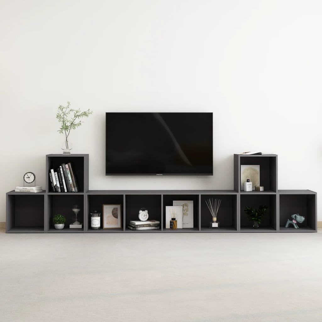 Ensemble meuble TV 5 pièces en bois blanc et chêne Sonoma