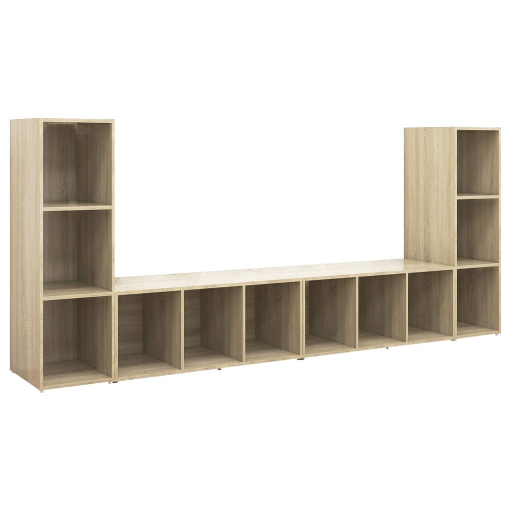 Tv-meubelen 3st 107x35x37 cm bewerkt hout eikenkleur