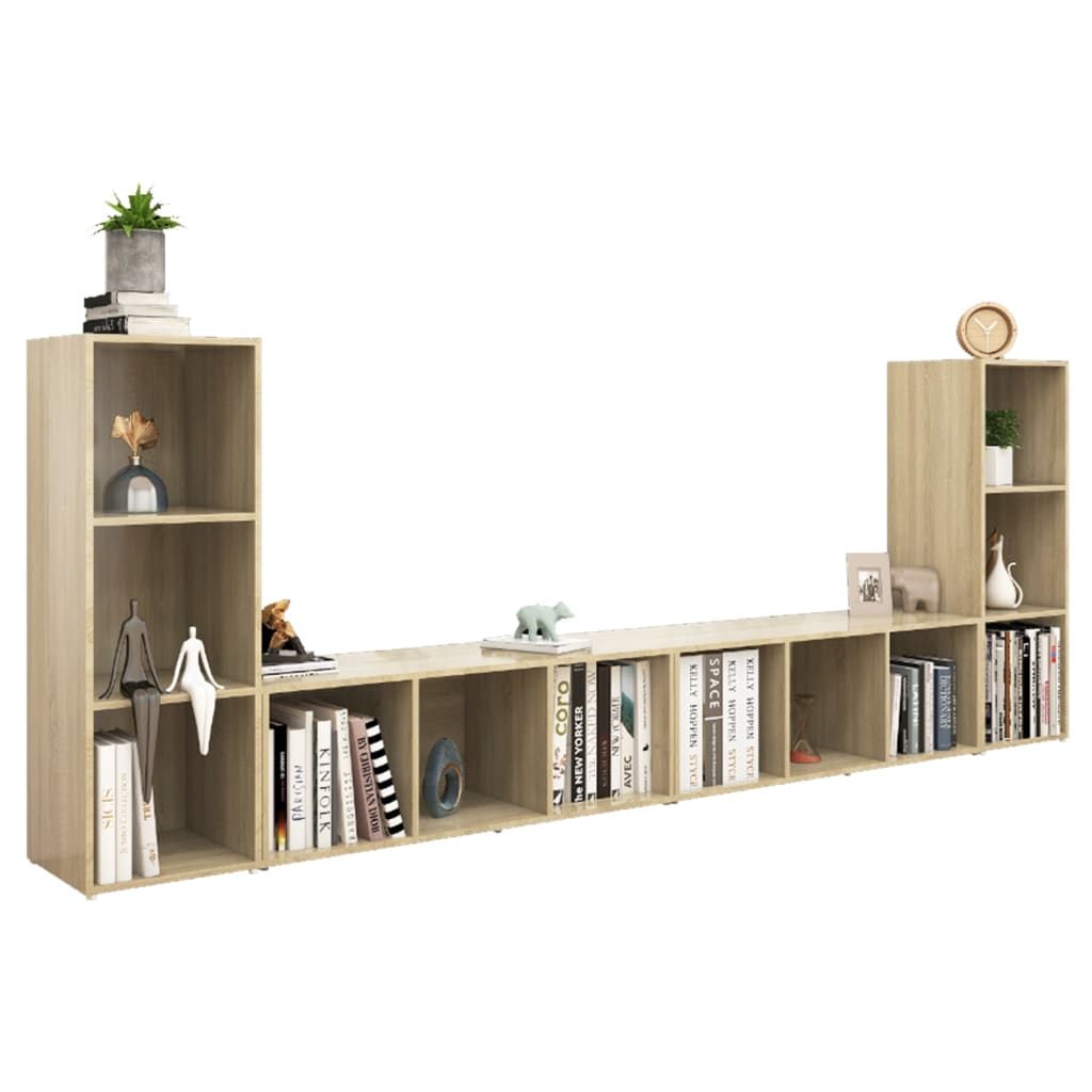 Meuble TV 3pcs 107x35x37 cm bois d'ingénierie couleur chêne sonoma blanc