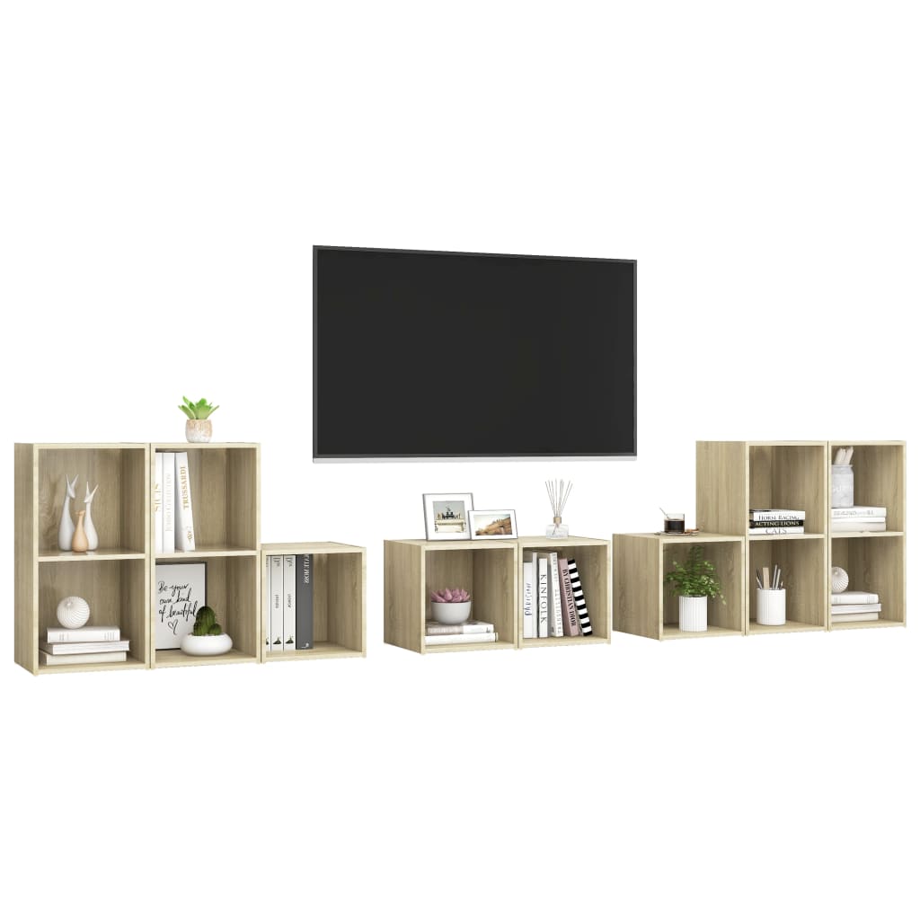 Ensemble meuble TV 8 pièces en bois coloris chêne