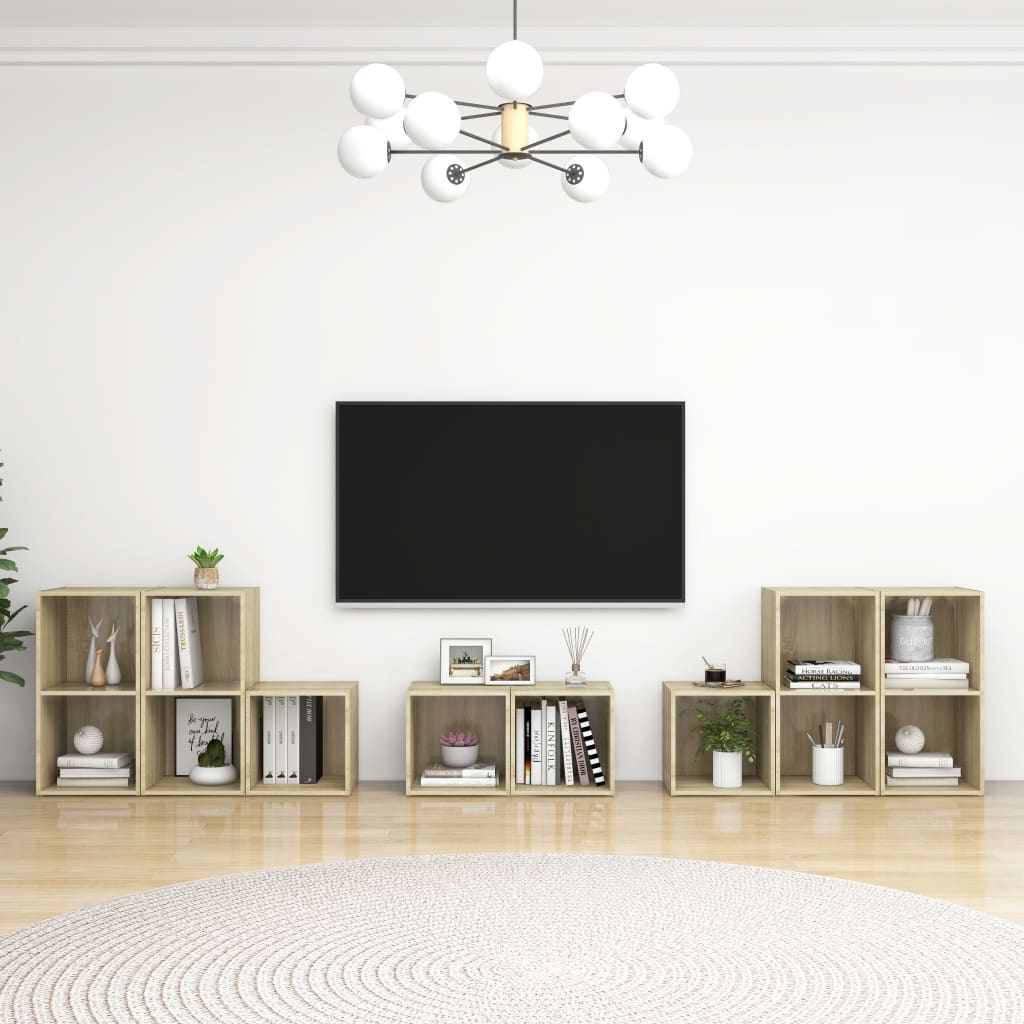 Ensemble meuble TV 8 pièces en bois coloris chêne