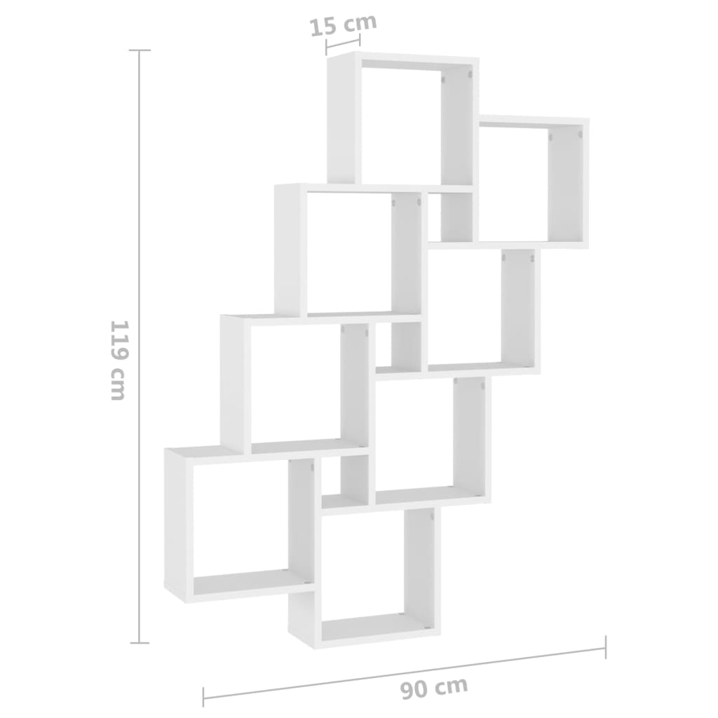 Wandschap kubus 90x15x119 cm bewerkt hout wit