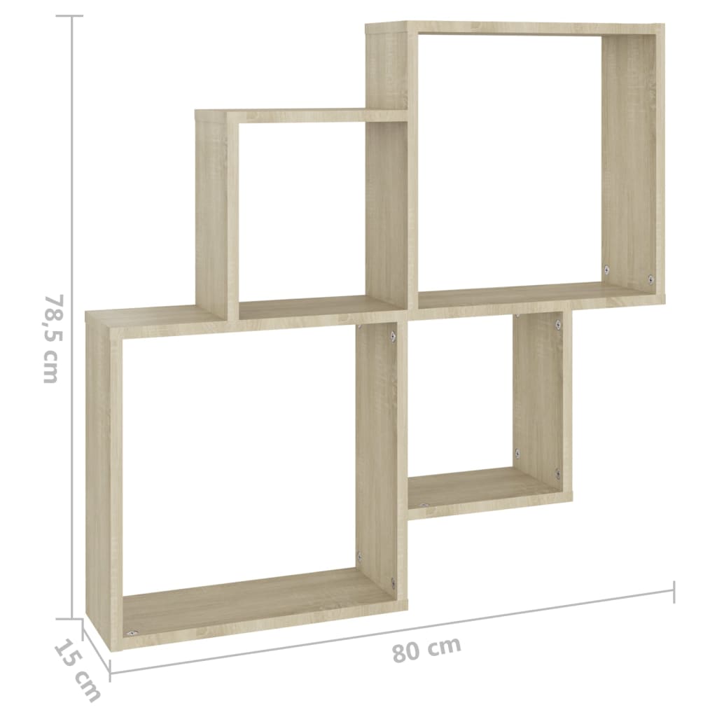 Wandschap kubus 80x15x78,5 cm bewerkt hout