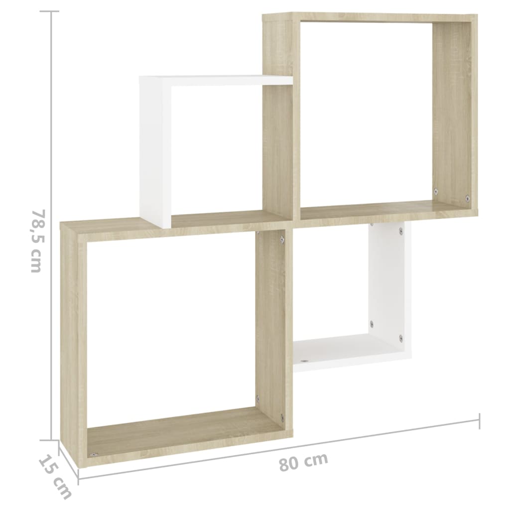 Wandschap kubus 80x15x78,5 cm bewerkt hout