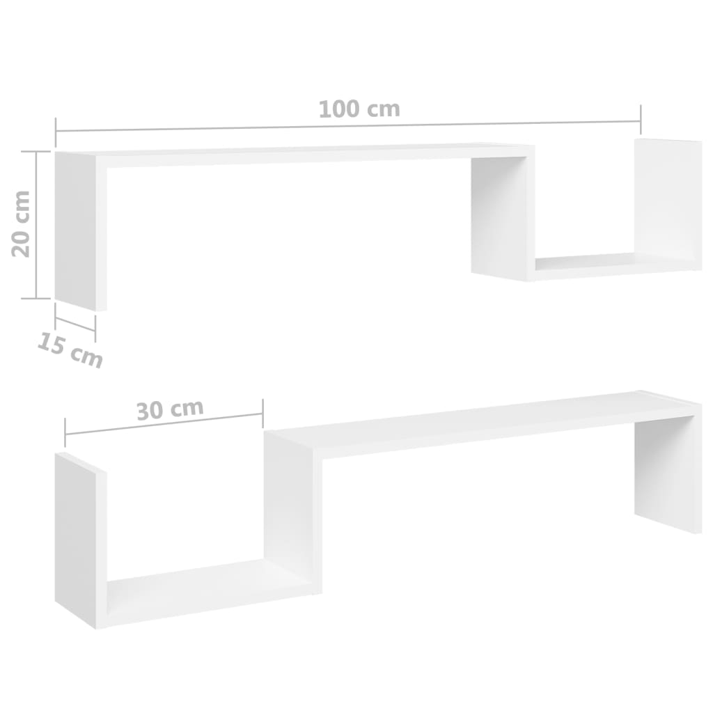 Etagères murales 2 pcs 100x15x20 cm en dérivé du bois