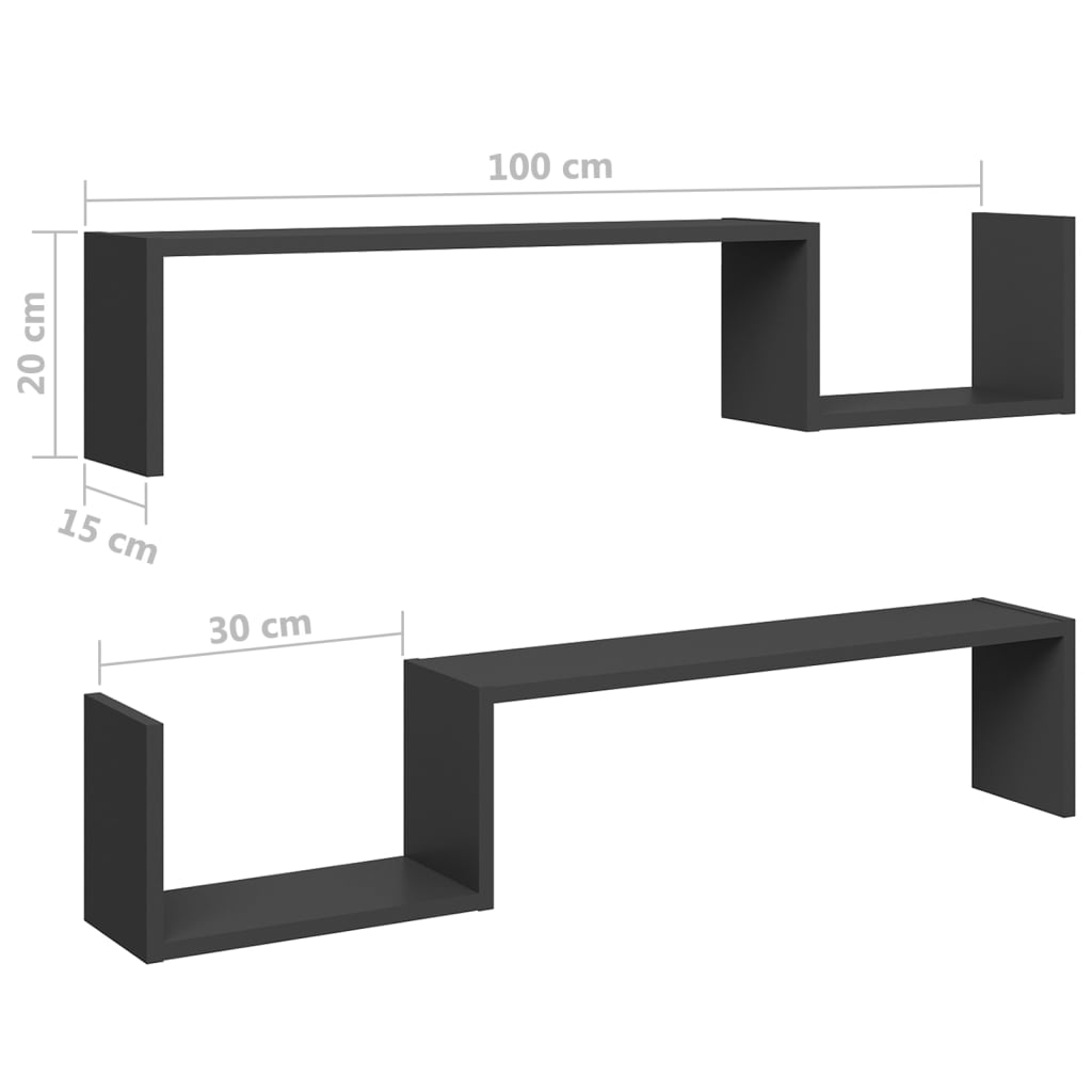 Etagères murales 2 pcs 100x15x20 cm en dérivé du bois