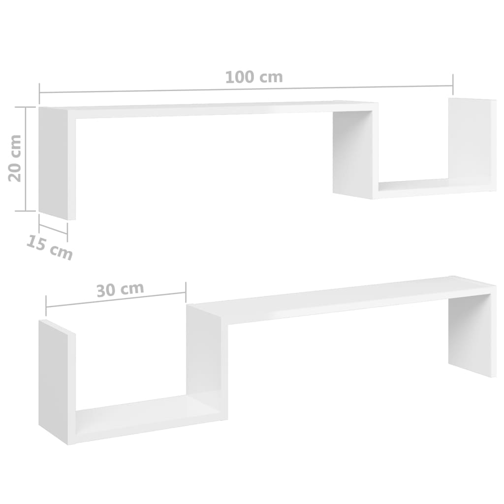 Etagères murales 2 pcs 100x15x20 cm en dérivé du bois