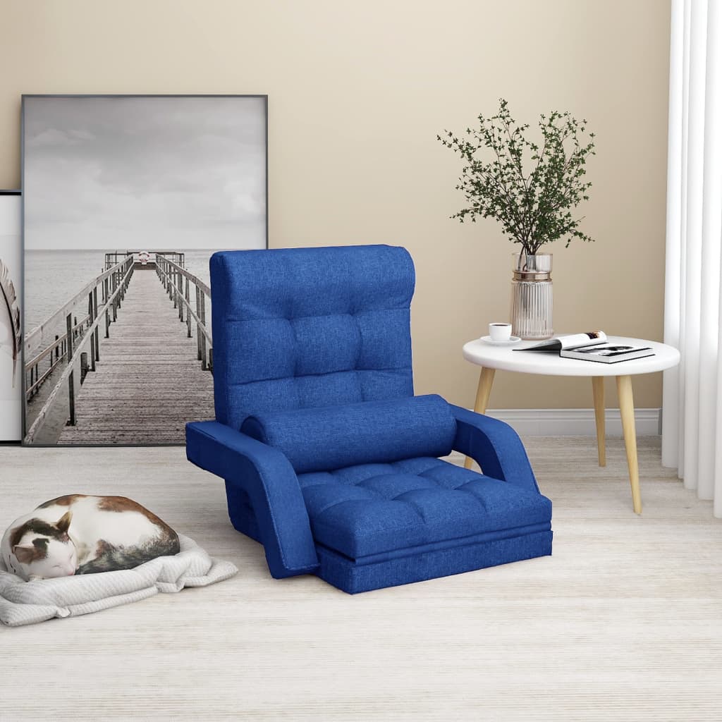 Chaise de sol avec fonction lit pliable en tissu bleu