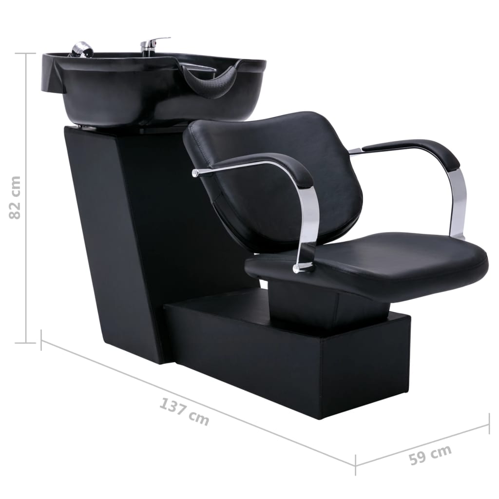 Chaise de lavage avec lavabo 137x59x82 cm cuir artificiel noir