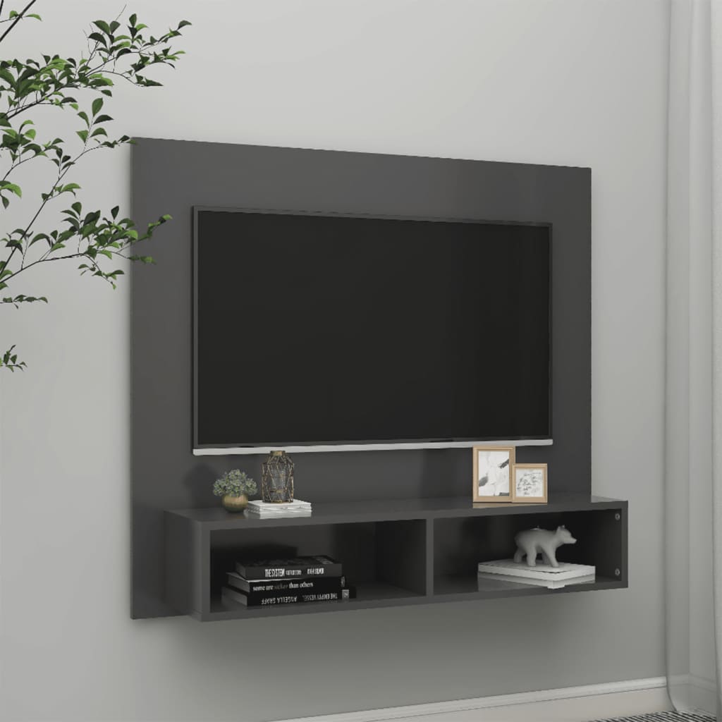 Tv-wandmeubel 102x23,5x90 cm bewerkt hout hoogglans zwart