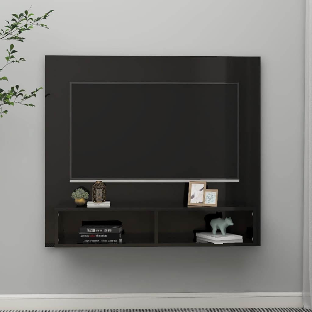 Tv-wandmeubel 102x23,5x90 cm bewerkt hout hoogglans zwart