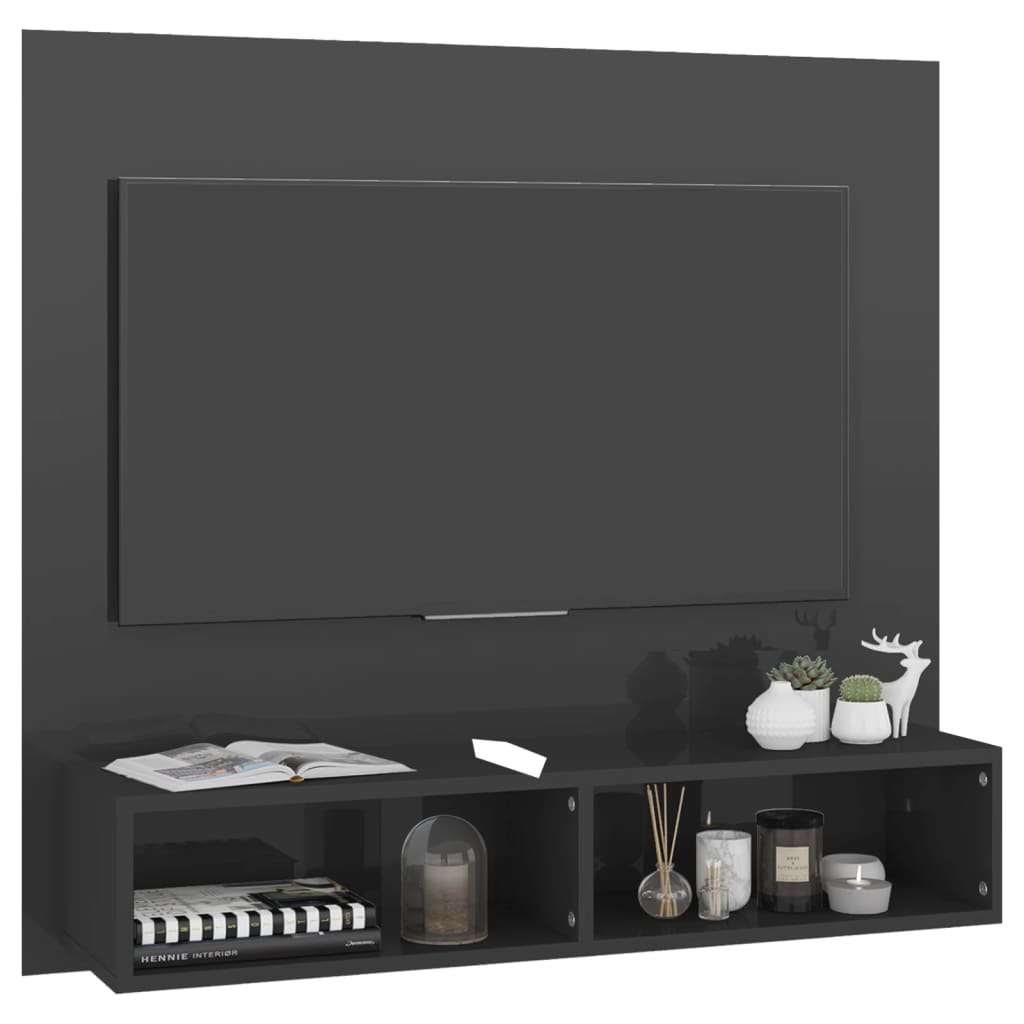 Tv-wandmeubel 102x23,5x90 cm bewerkt hout hoogglans zwart