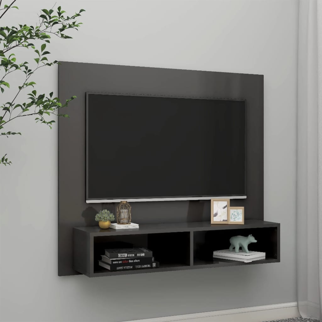 Tv-wandmeubel 102x23,5x90 cm bewerkt hout hoogglans zwart