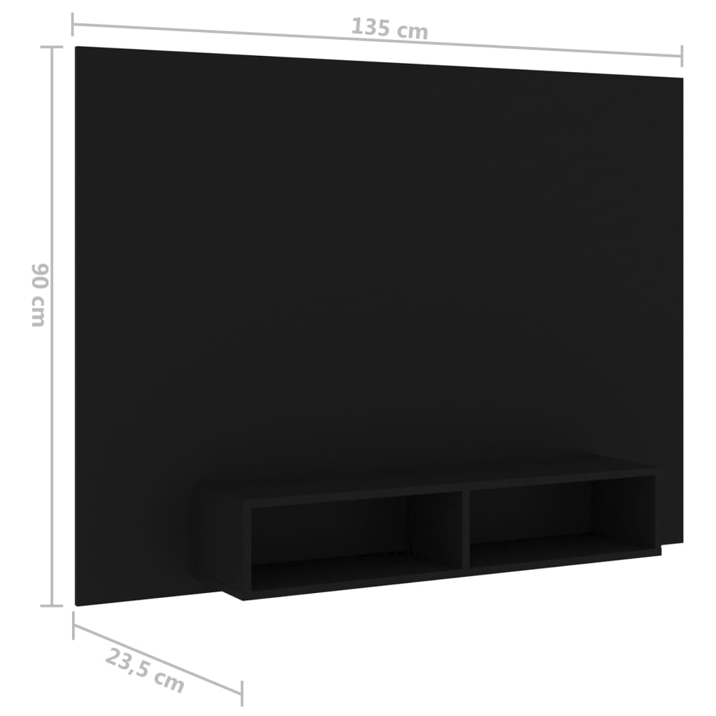 Élément mural TV 135x23,5x90 cm finition bois noir brillant