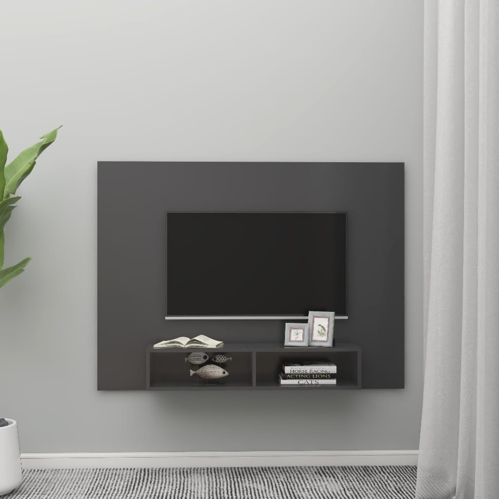 Tv-wandmeubel 135x23,5x90 cm bewerkt hout hoogglans zwart