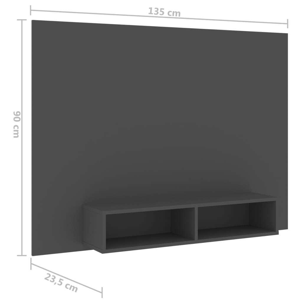 Tv-wandmeubel 135x23,5x90 cm bewerkt hout hoogglans zwart