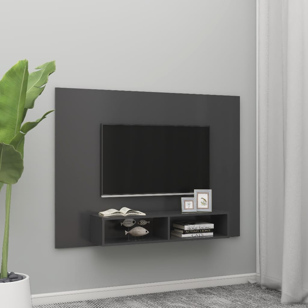 Tv-wandmeubel 135x23,5x90 cm bewerkt hout hoogglans zwart