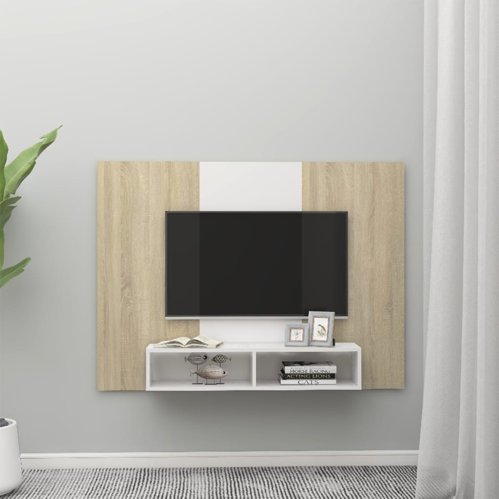 Tv-wandmeubel 135x23,5x90 cm bewerkt hout hoogglans zwart